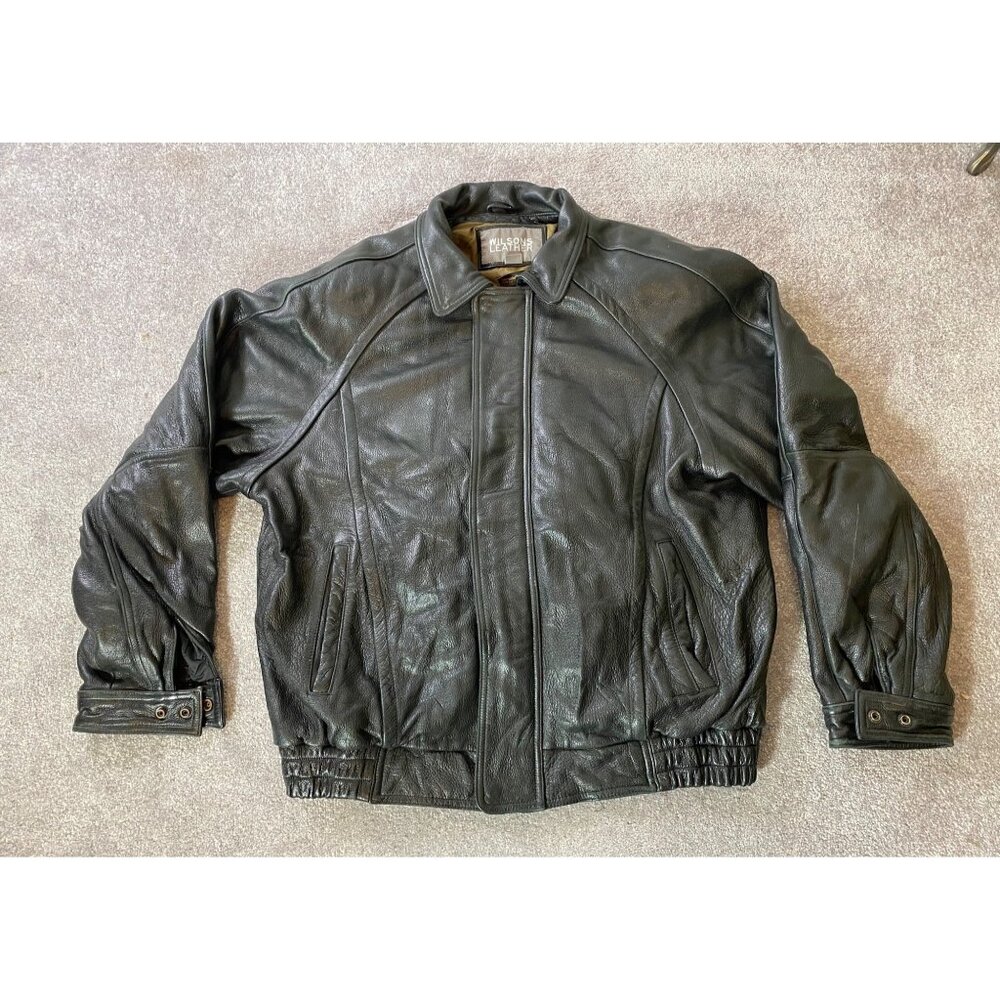 Wilsons Black Leather Jacket Thinsulate Zip Out Lining XL